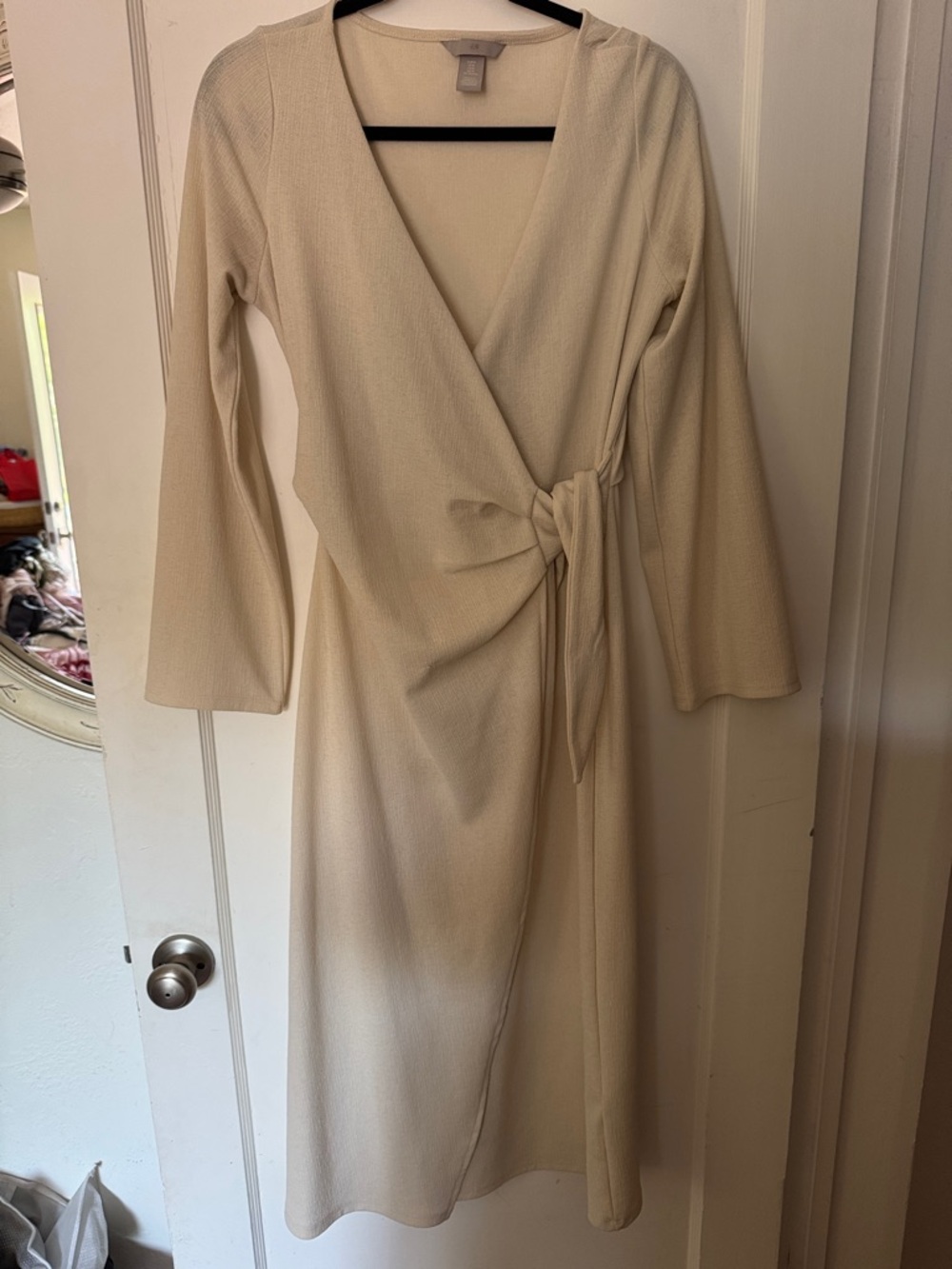 H&M Cream Wrap Midi Dress with Tie Waist